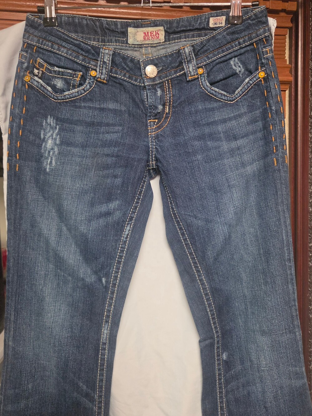 ☆ MEK Jeans from the Oaxaca line Low-Rise 26/34 Embroidered Flap Pocket